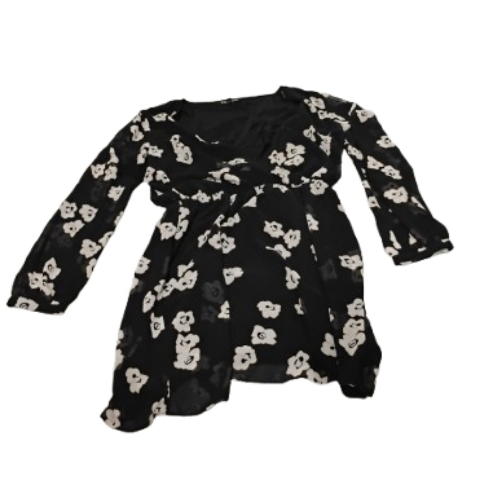 Express Womens Long Sleeve V Neck Faux Wrap Floral Mini Dress Sz M